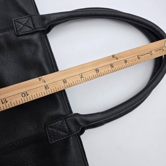 Burin Large Black Leather Tote Bag Front Pocket Satchel Boho Slouchy Minimalist - Picture 11 of 13